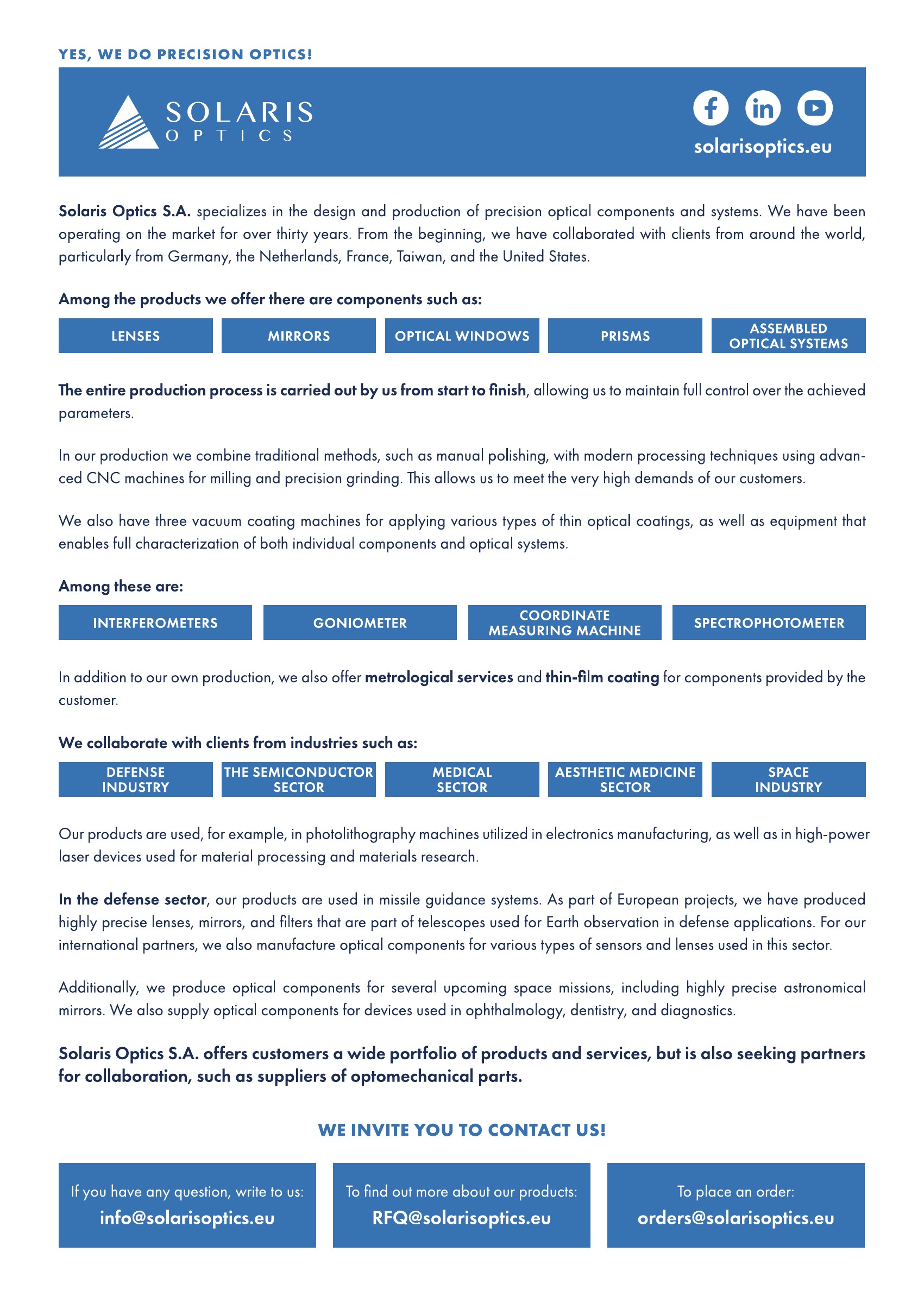 Solaris Optics brochure — company profile